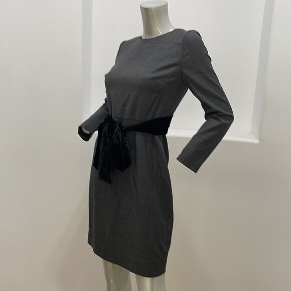 J Crew Long Sleeve Velvet Tie Waist Wool Blend Dress Gray Size 2 NWOT - Picture 5 of 13